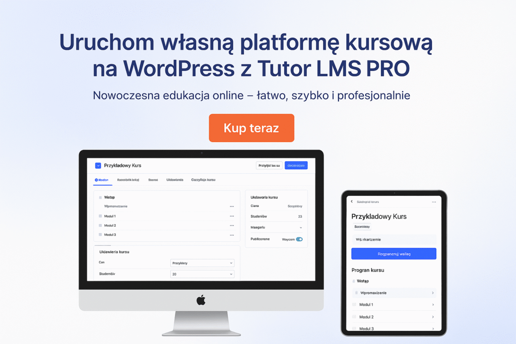 Tutor lms - monitor z widokiem na panel zarządzania kursami w wordpress