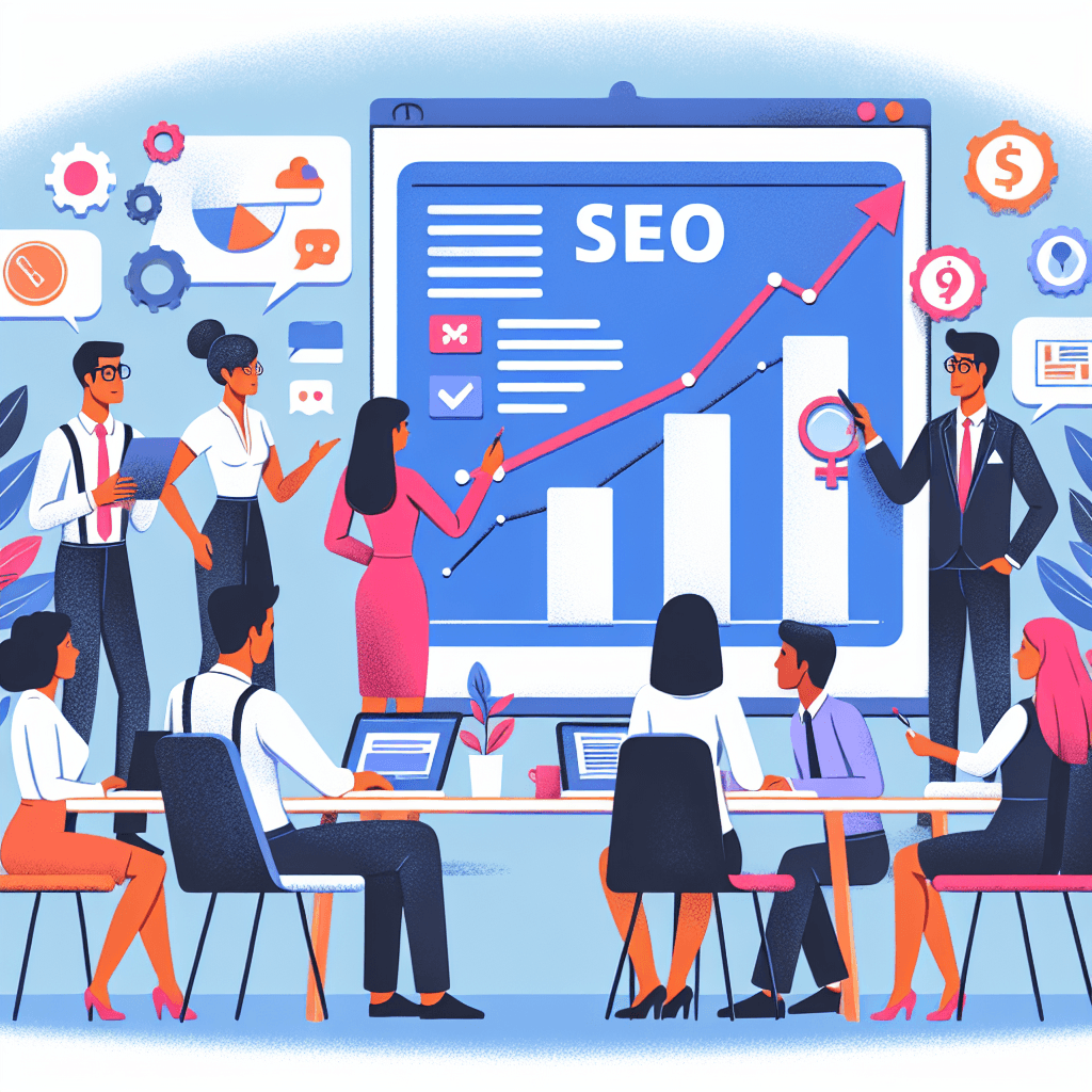 Zespół pracujący nad optymalizacją SEO na wykresie.