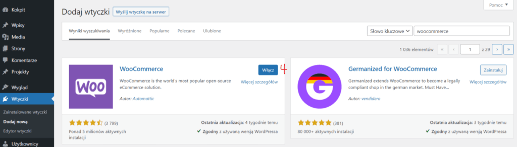 aktywacja wtyczki WooCommerce