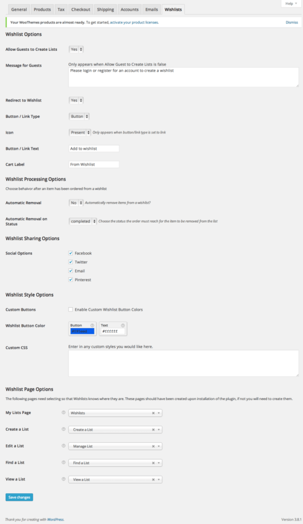 Opcje listy życzeń w WooCommerce.