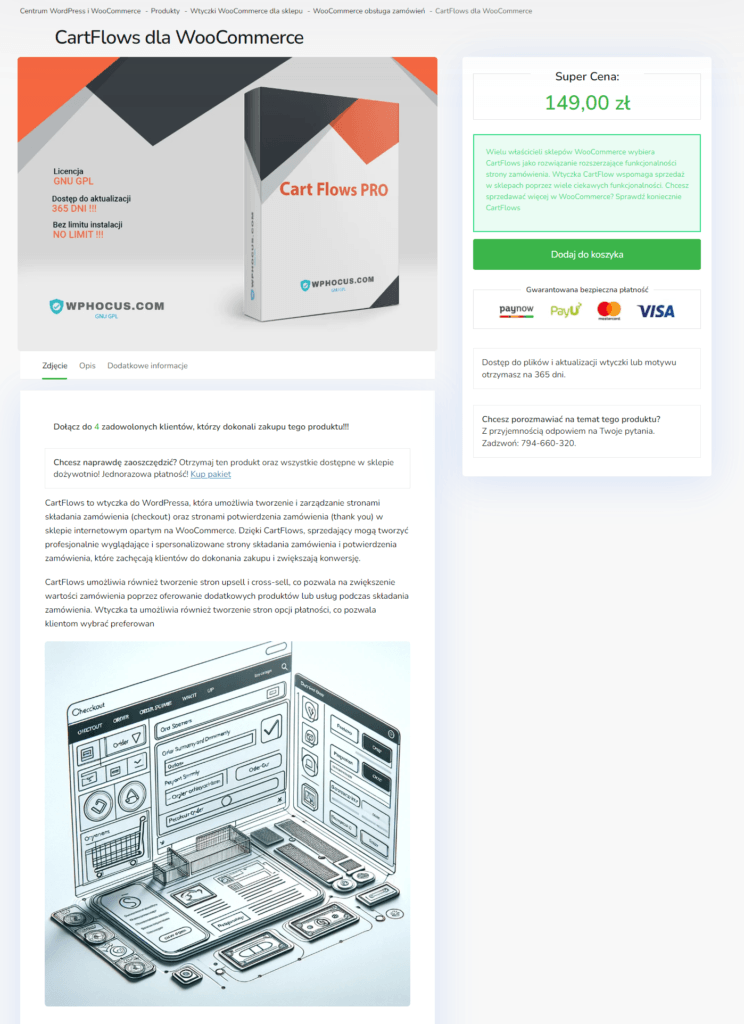 Opakowanie CartFlows PRO dla WooCommerce na stronie sklepu.