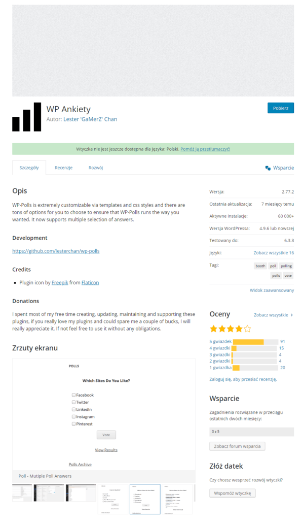 Wtyczka WordPress WP Ankiety, interfejs użytkownika.