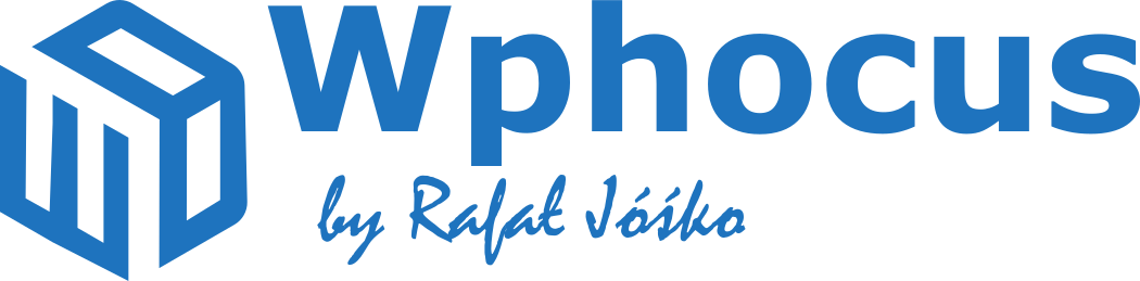 Logo Wphocus autorstwa Rafała Jóźko w kolorze niebieskim.
