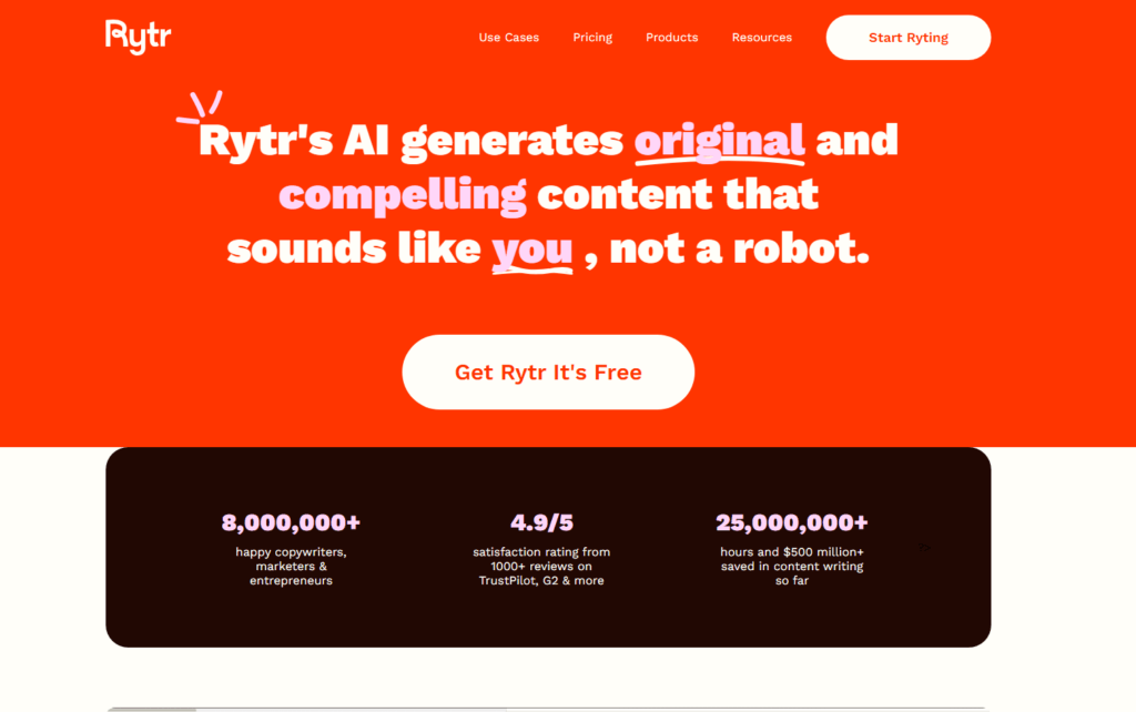Reklama platformy Rytr AI do tworzenia treści.