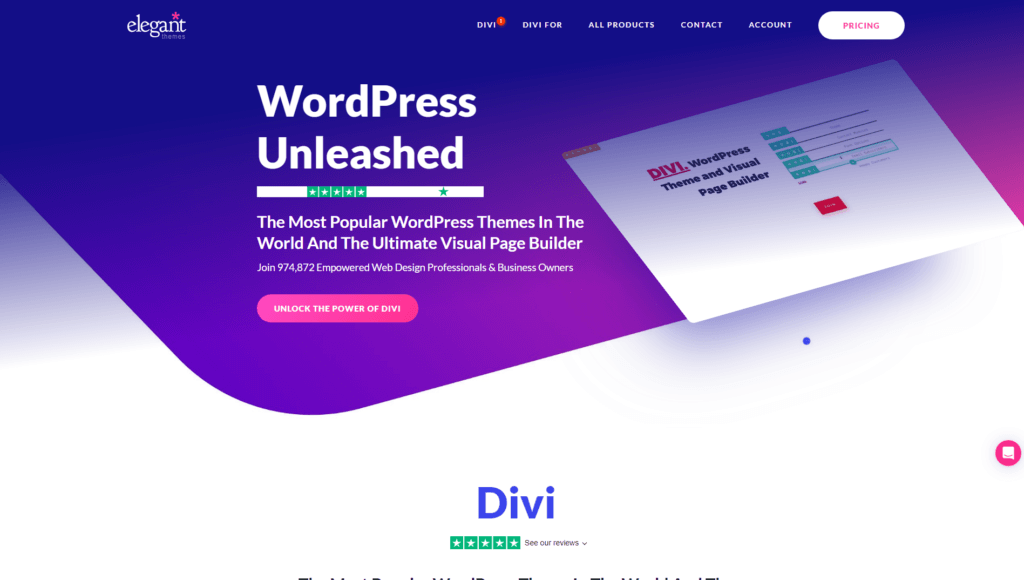 Strona główna Elegant Themes z motywem Divi dla WordPress.