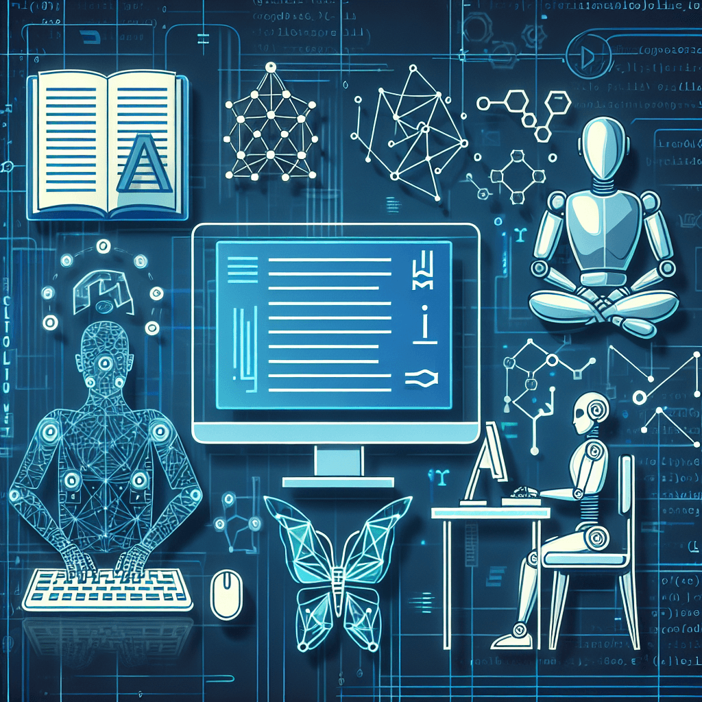 Cyfrowa grafika przedstawiająca roboty i technologię AI.