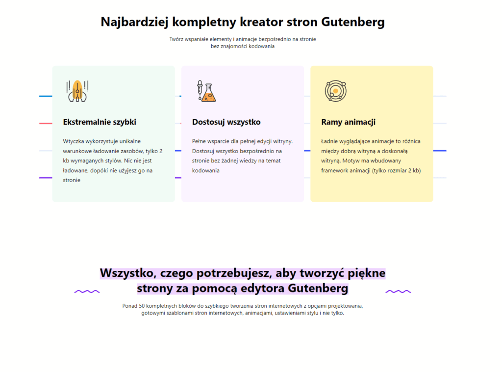 Kompletny kreator stron Gutenberg: szybki, dostosowywalny, animacje.