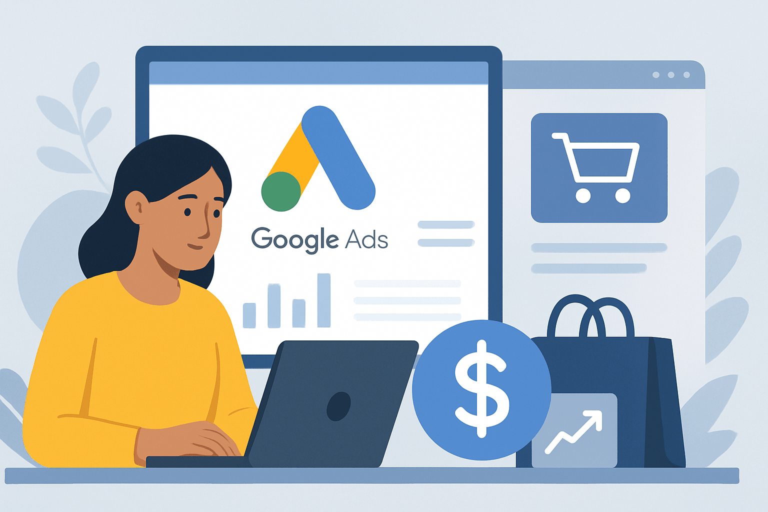 Osoba pracująca przy laptopie nad Google Ads