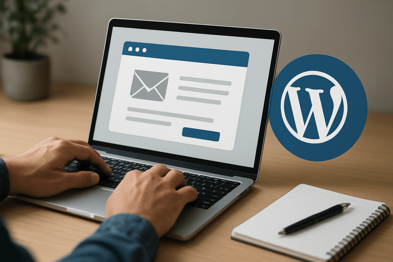 Osoba pisząca e-mail w WordPress na laptopie